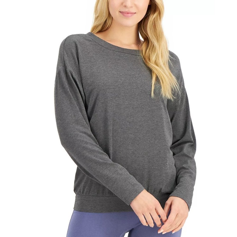 Alfani Womens XS Super Soft Modal Long-Sleeve Sleep Top Charcoal Gray $50 1839‎